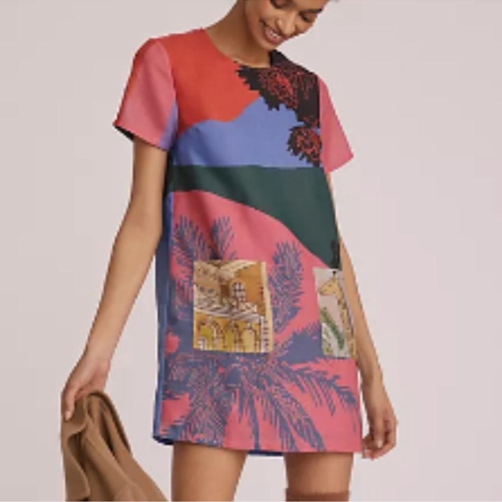 Anthropologie Multicolor Graphic Mini Dress (Pink, Blue, Green, Red, Yellow)